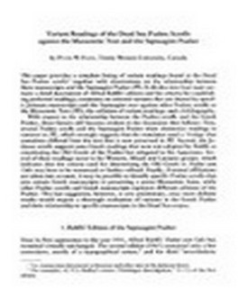 Variant Readings of the Dead Sea Psalms Scrolls against the Massoretic Text and the Septuagint Psalter