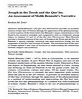 Joseph in the Torah and the Qurann: An Assessment of Malik Bennabi’s Narrative